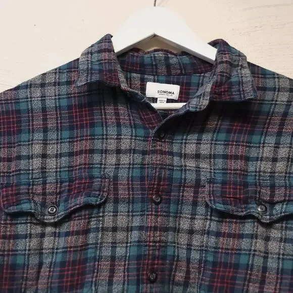 Sonoma Flannel Shirt Size Large Plaid Button Down Long Sleeve 100% Cotton Blue​ - Picture 5 of 6
